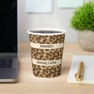 Coffee Beans Watercolor Pattern Personalized  Paper Cups