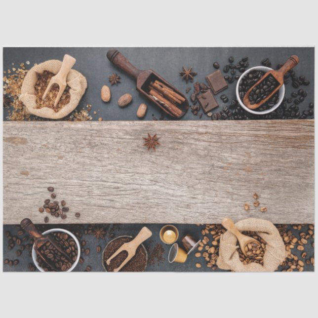 Coffee Beans & Wood Decoupage Tissue Paper (Front)