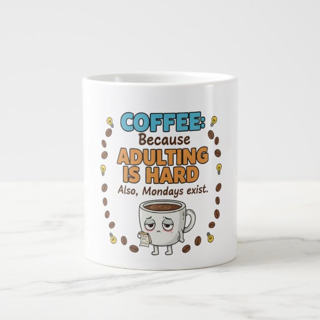 Coffee Because Adulting is Hard Giant Coffee Mug (Front)