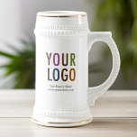Coffee Beer Stein Custom Company Logo Promotional<br><div class="desc">Easily personalize this German style 22 oz ceramic coffee beer stein with your own company logo and custom text. Custom logo beer steins make a long lasting impression as corporate gifts and promotional items while advertising your business. Available in 22 oz (22 ounce) in gray with blue trim and white...</div>
