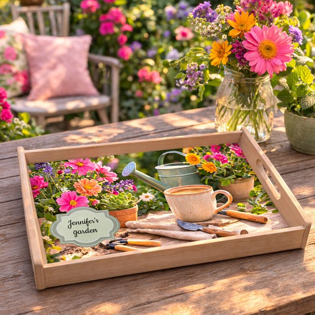 Coffee before gardening personal garden  serving tray (Coffee before gardening personal garden serving tray. For garden lovers. You can add your own name.)