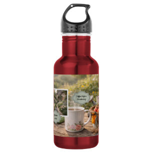 Coffee before gardening robin morning garden photo stainless steel water bottle