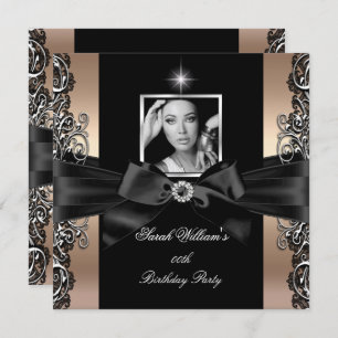 Coffee Beige Birthday Party Black Silver Photo Invitation