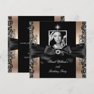 Coffee Beige Birthday Party Black Silver Photo Invitation