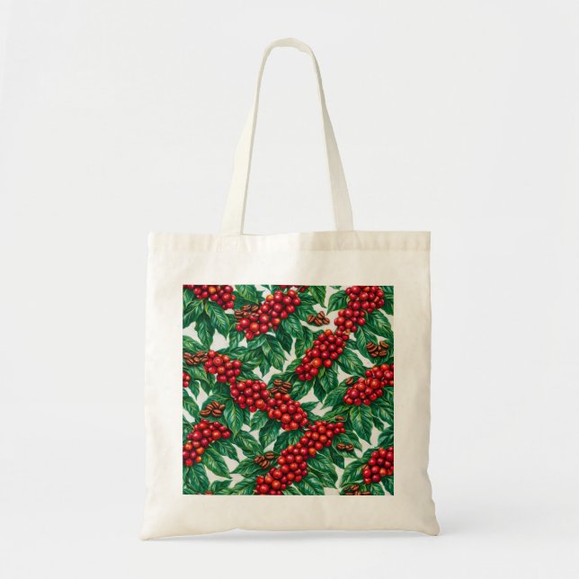 Coffee Berries and Beans Botanical Pattern Tote Bag (Front)