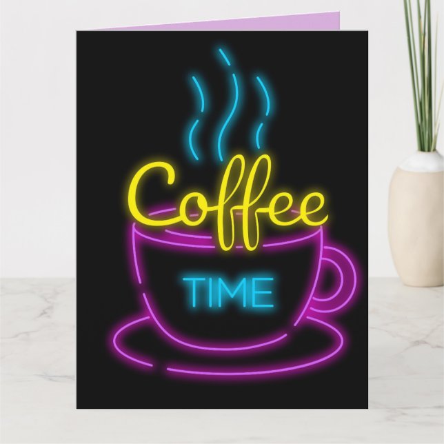 COFFEE BIRTHDAY BIG NEON RETRO FRAMABLE CARD (Front)