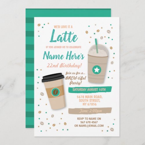 Coffee Birthday Latte Cafe Shop Beans Celebration Invitation