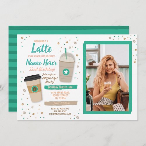 Coffee Birthday Latte Cafe Shop Beans Photo Invitation