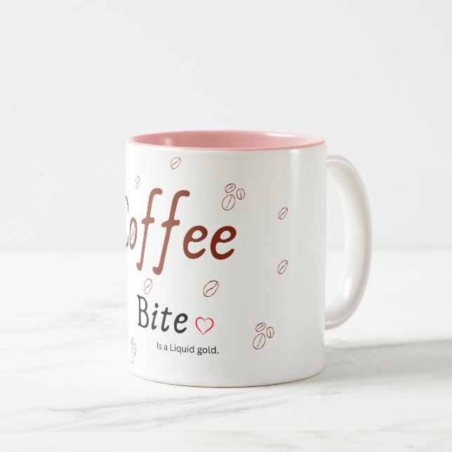 Coffee Bite Liquid Gold, Minimalist Coffee mug (Front Right)