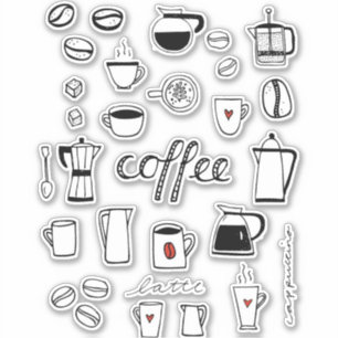 Coffee Black and White Café Sticker