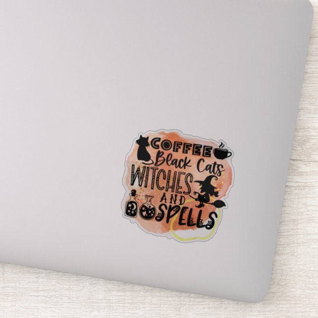 Coffee, black cats, witches fun Halloween  Sticker (Detail)