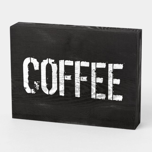"Coffee" black letters white Wooden Box Sign (Angled Horizontal)