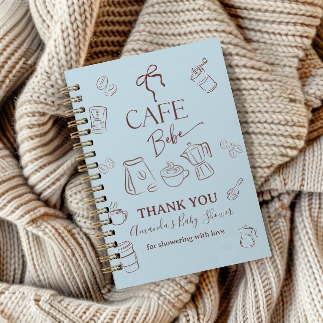 Coffee Blue Bow Cafe Bebe Baby Shower Guest Book (Creator Uploaded)