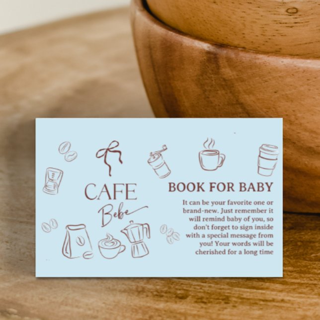 Coffee Blue Bow Cafe Bebe Boy Book For Baby Shower Enclosure Card (Creator Uploaded)