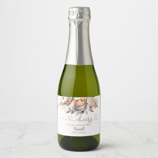 Coffee Boho Floral Bridal Shower  Sparkling Wine Label (Front)