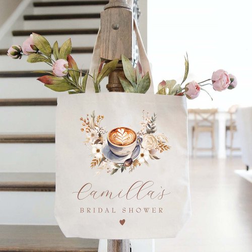 Coffee Boho Floral Bridal Shower  Tote Bag