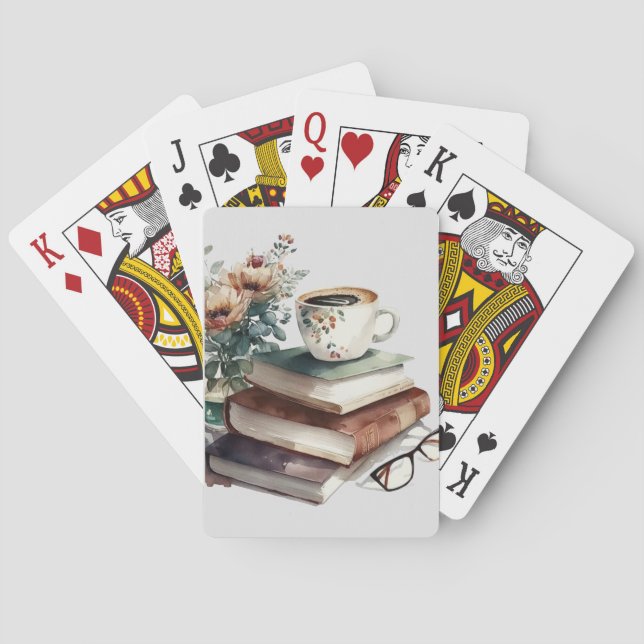 Coffee Boho Floral Watercolor  Poker Cards (Back)