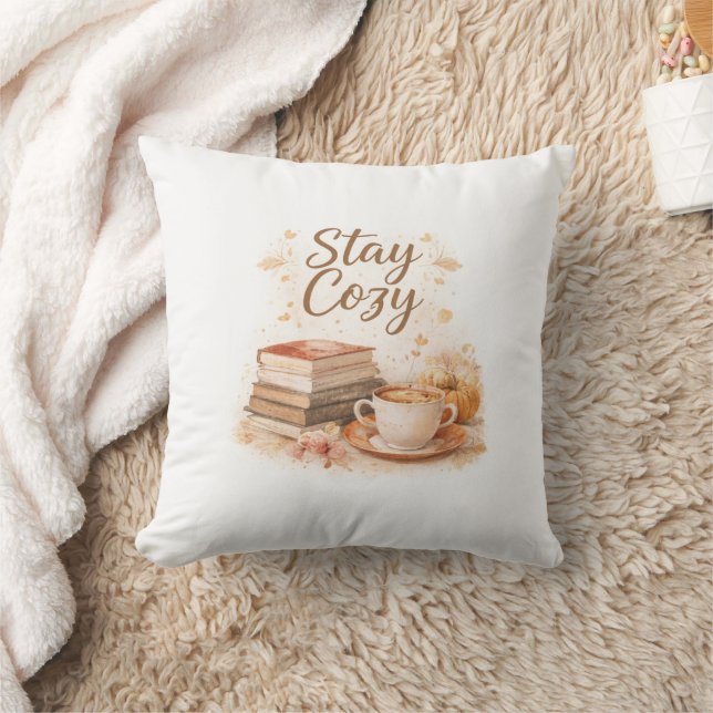 Coffee & Books Aesthetic | Stay Cozy Throw Pillow (Blanket)