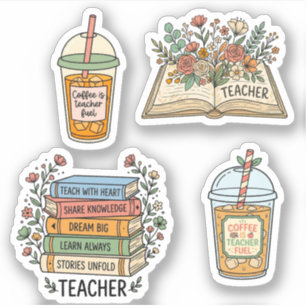 Coffee, Books and Flowers Aesthetic for Teachers Sticker