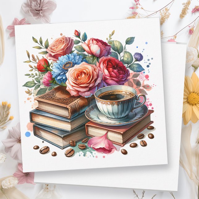Coffee, Books and Flowers | Thinking About You Card (Creator Uploaded)