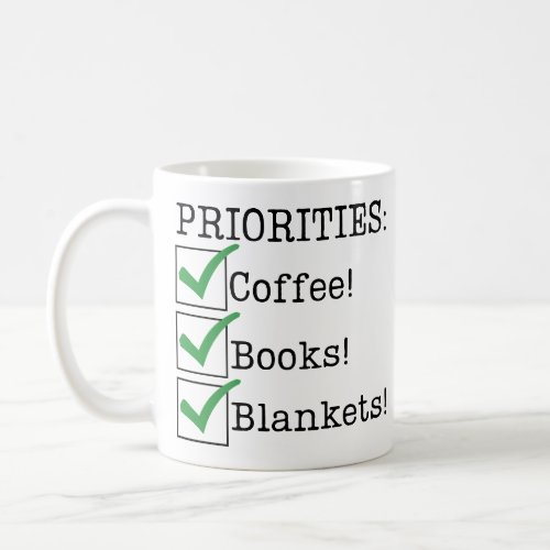 Coffee books blankets priorities mug
