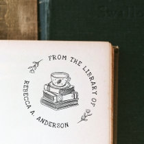 Coffee & Books Boho Personal Library Bookplate Self-inking Stamp