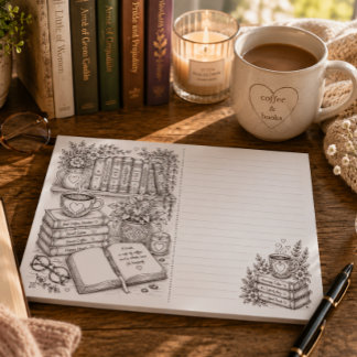 Coffee & Books Coloring Writing Paper Pad