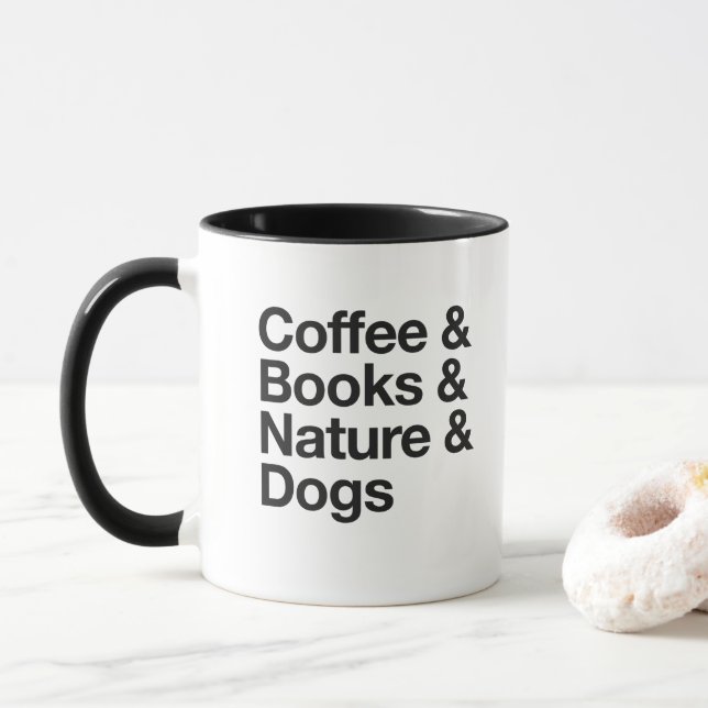 Coffee & Books & Nature & Dogs Mug (Black) (With Donut)