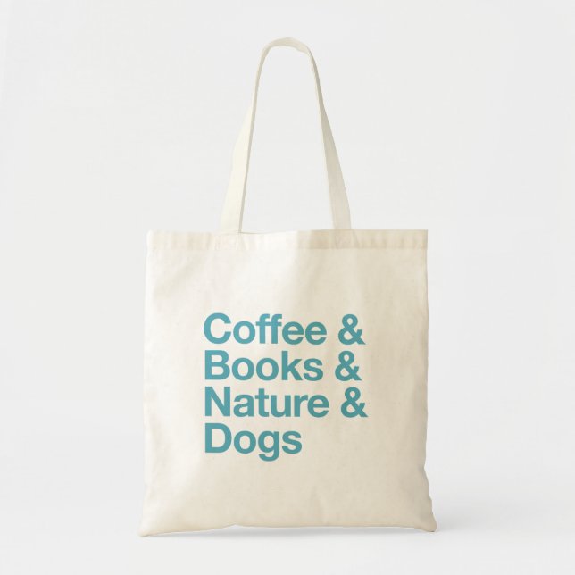 Coffee & Books & Nature & Dogs Tote Bag (Blue) (Front)