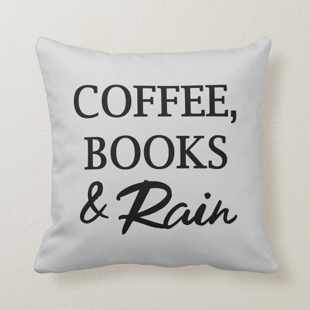 Coffee, Books & Rain Square Throw Pillow