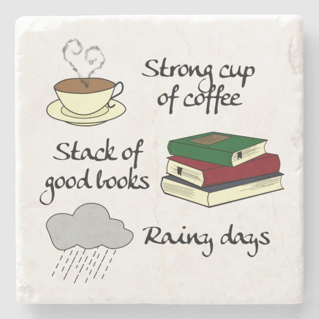 Coffee, Books & Rain Stone Coaster (Front)