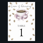 Coffee & bow bridal shower - wedding table number<br><div class="desc">Watercolor coffee beans and elegant cup of coffee with bow. Love is brewing bridal shower. Coffee themed bridal shower.</div>