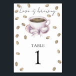 Coffee & bow bridal shower - wedding table number<br><div class="desc">Watercolor coffee beans and elegant cup of coffee with bow. Love is brewing bridal shower. Coffee themed bridal shower.</div>
