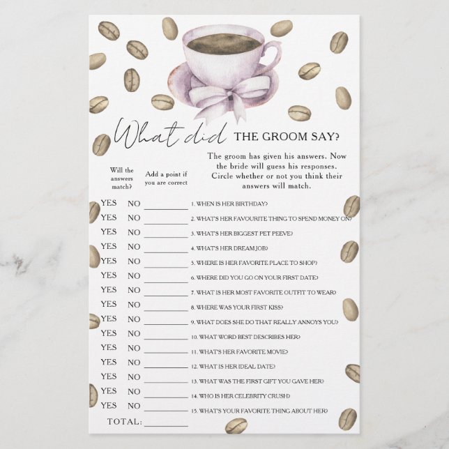 Coffee & Bow Bridal shower What did the groom say  (Front)