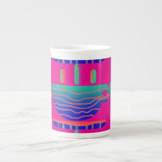 Coffee Break Aqua Blue Hot Pink Bone China Mug
