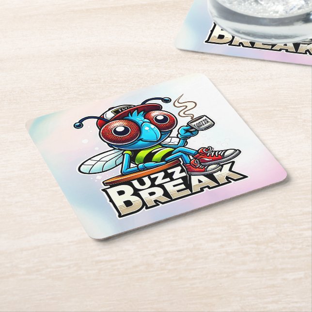 Coffee Break Buzz Square Paper Coaster (Angled)