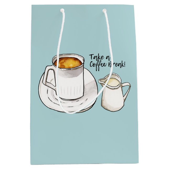 Coffee Break Watercolor and Ink Illustration Medium Gift Bag (Front)