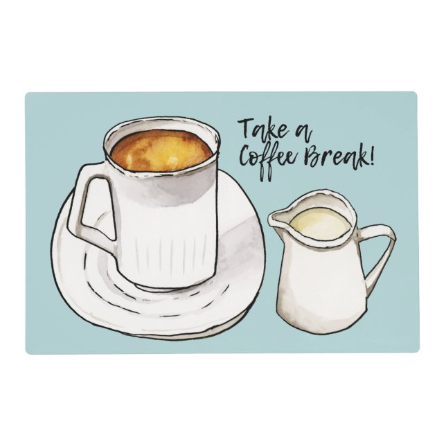 Coffee Break Watercolor and Ink Illustration Placemat (Front)