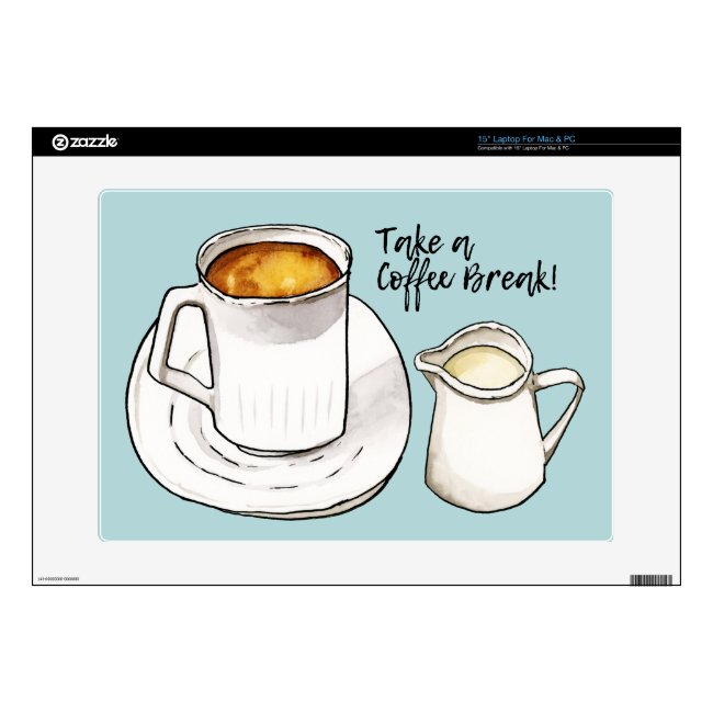 Coffee Break Watercolor and Ink Illustration Laptop Skin