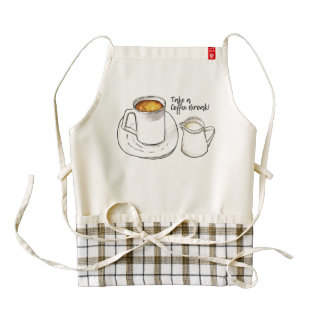Coffee Break Watercolor and Ink Illustration Zazzle HEART Apron