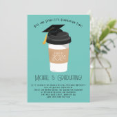 Coffee Breakfast Brunch Graduation Party Teal Invitation (Standing Front)