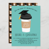 Coffee Breakfast Brunch Graduation Party Teal Invitation (Front/Back)