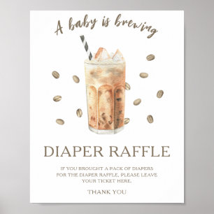 Coffee brewing baby shower - diaper raffle poster