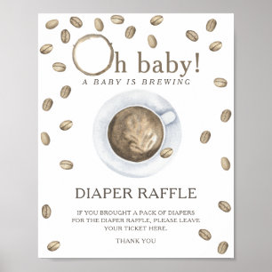 Coffee brewing baby shower - diaper raffle poster