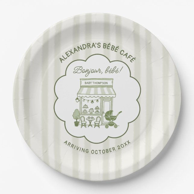 Coffee Brewing Bebe Brunch Neutral Baby Shower Paper Plates (Front)