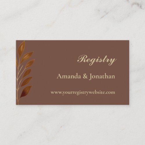 Coffee Brown and Gold Leaf Wedding QR Registry  Enclosure Card