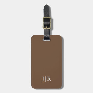 Coffee Brown and white Modern Monogram Luggage Tag