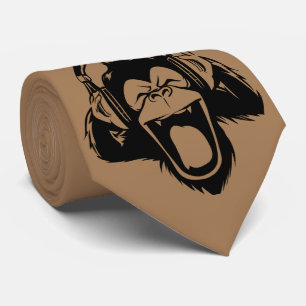 Coffee Brown Ape Rocking Out with Headphones Neck Tie