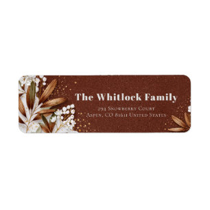 Coffee Brown Bronzed Leaf White Flower Label