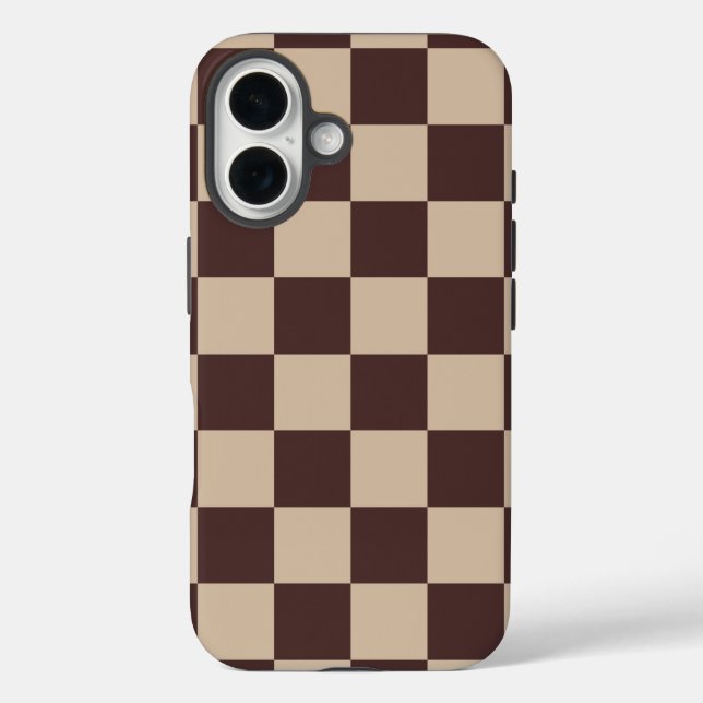 Coffee Brown Checkerboard Case-Mate iPhone Case (Back)